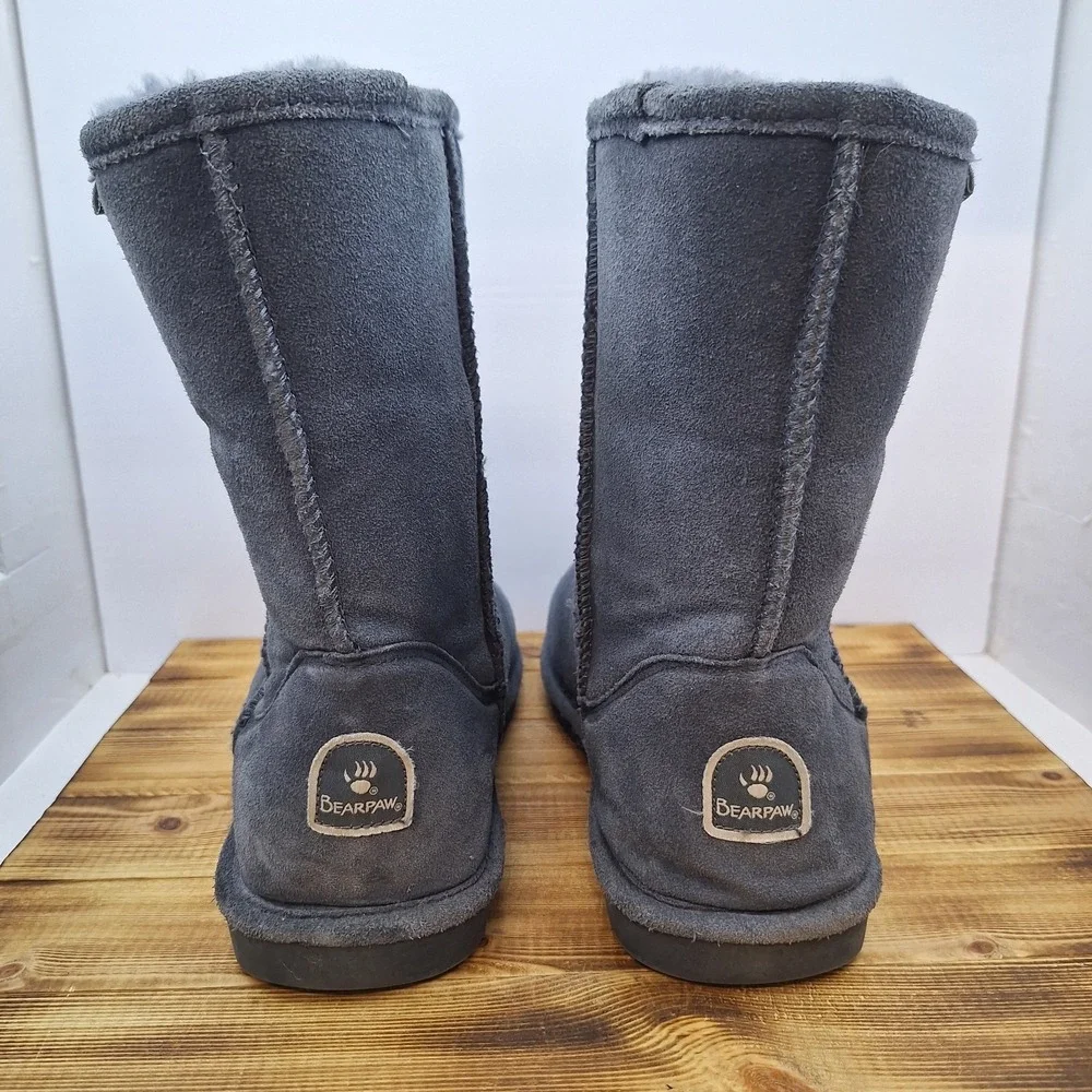 Bearpaw Emma Boots Womens 11 Charcoal Suede Sheepskin Lined Mid Calf Winter